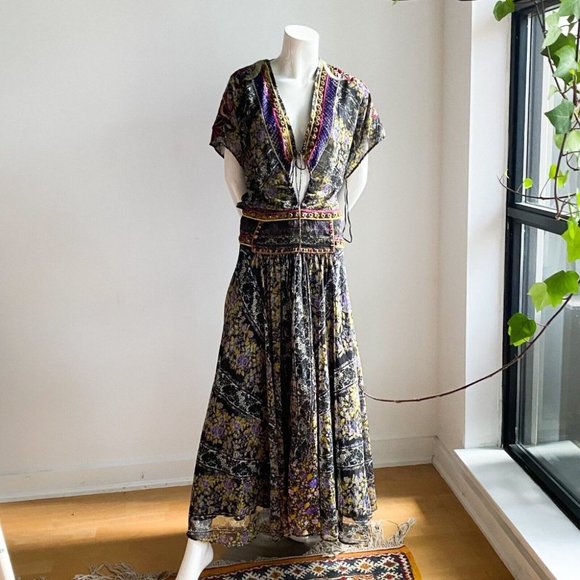 Free People Sheer Floral Embroidered Plunging Neck Back Maxi Dress 2 - Picture 2 of 9